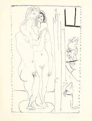 Litografía Picasso - Les deux modèles nus