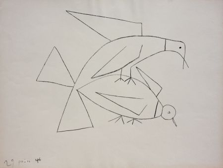 Litografía Picasso - Les Deux Tourterelles II (B. 406)  Two Turtle-doves