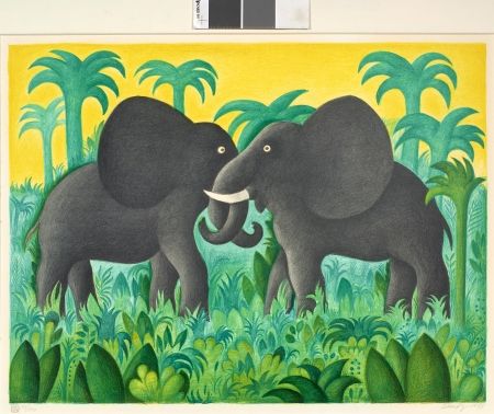 Litografía Scherfig - Les deux éléphants