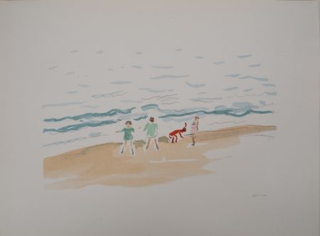 Litografía Marquet - Les enfants sur la plage 