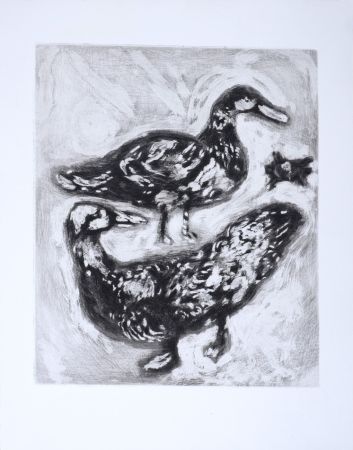 Grabado Chagall - Les Fables de La Fontaine : La Tortue et les deux canards, 1952