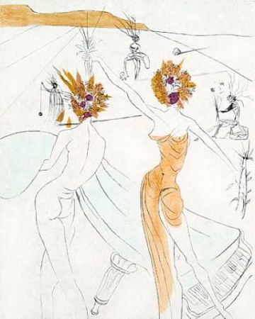 Grabado Dali - Les femmes-fleurs au piano (Flower-women at the piano)
