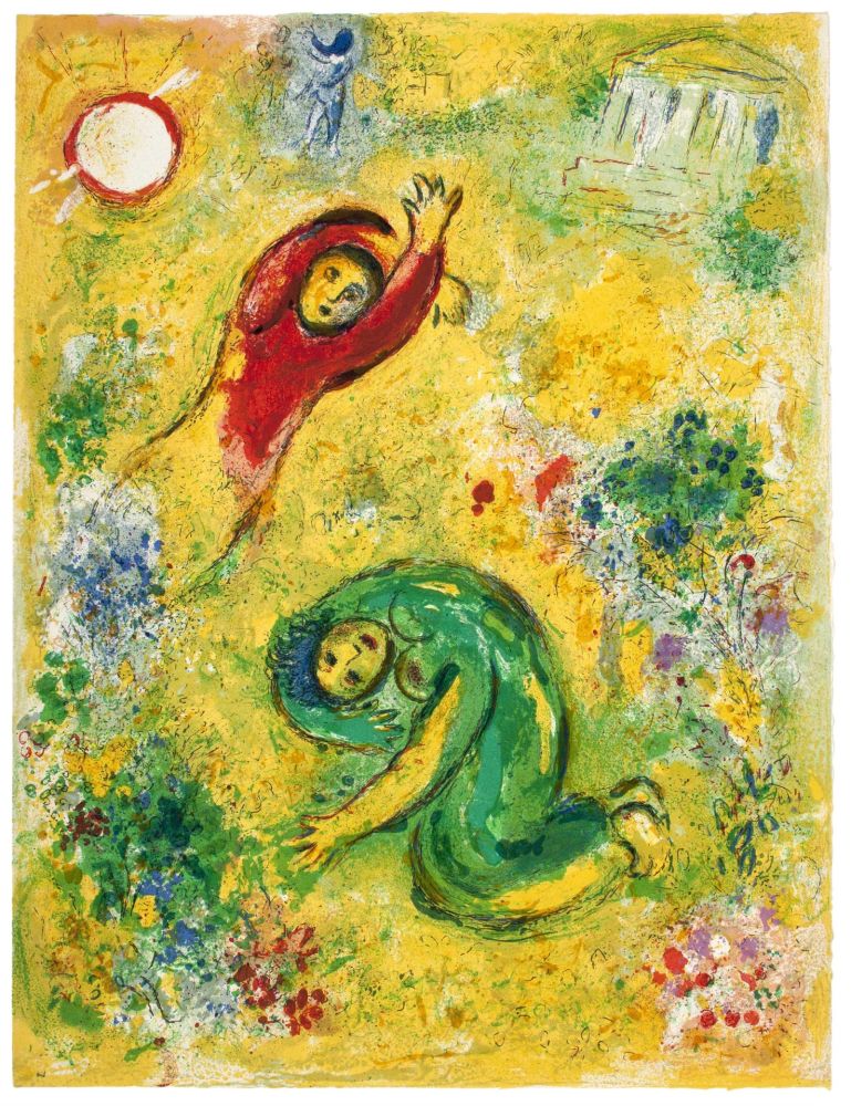 Litografía Chagall - LES FLEURS SACCAGÉES (de la Suite Daphnis & Chloé - 1961) 