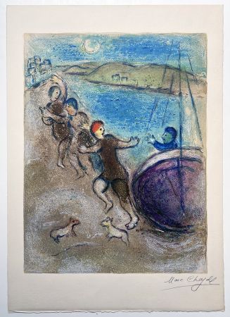 Litografía Chagall - LES JEUNES GENS DE METHYMNE. Lithographie originale signée (Daphnis & Chloé, 1961)