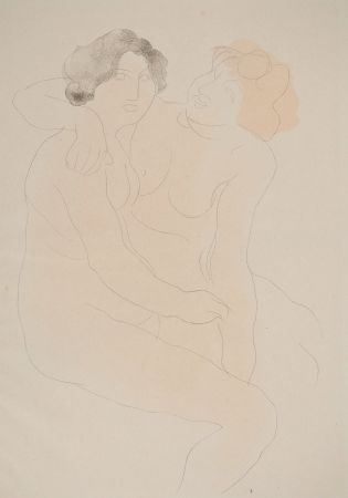 Litografía Rodin - Les modèles enlacés