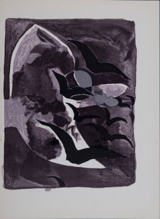Litografía Braque - Les oiseaux de nuit, 1964