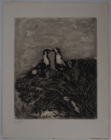 Grabado Chagall - Les pigeons amoureux (Les deux pigeons)