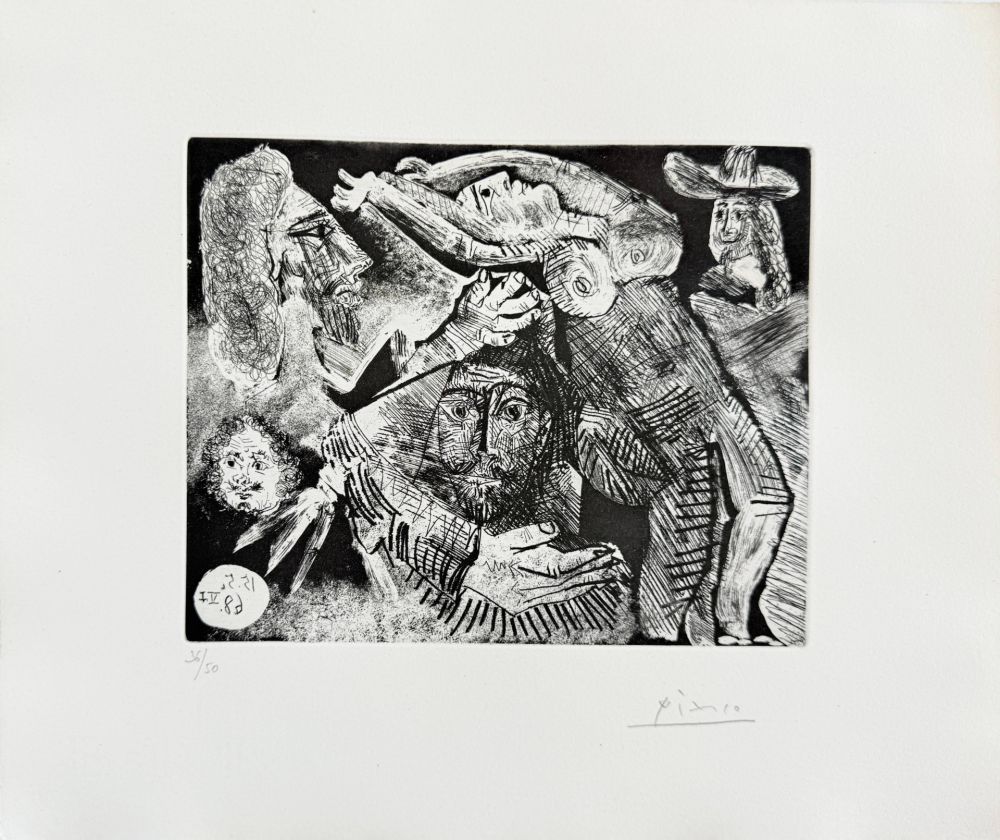 Aguafuerte Y Aguatinta Picasso - Les Trois mousquetaires, Series 347, Plate 91