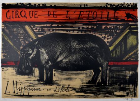 Litografía Buffet - L'hippopotame en liberté, 1968.