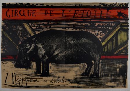 Litografía Buffet - L'hippopotame en liberté, 1968.