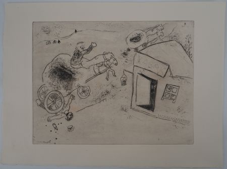 Grabado Chagall - L'homme renversé (Mort de Mets-les-pieds-dans-le-plat)