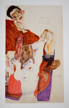 Litografía Schiele - L'HOTE ROUGE / The RED HOST - Lithographie / Lithograph - 1911