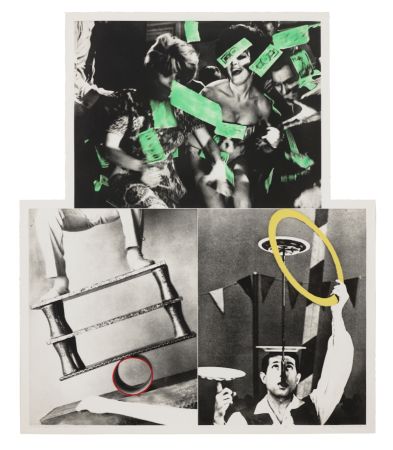 Múltiple Baldessari - Life's Balance (with Money)  1989-90  Etching, aquatint and photogravure in colors, on irregularly shaped Somerset paper  51 x 31 7/8 in.  Presentation Proof  Signed in pencil, annotated 'PRESENTATION PROOF'