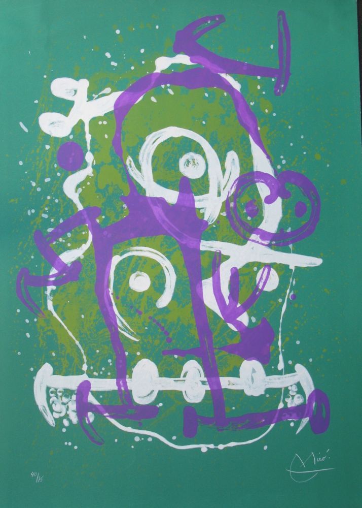 Litografía Miró - L'Illetre Vert Et Violet - M618