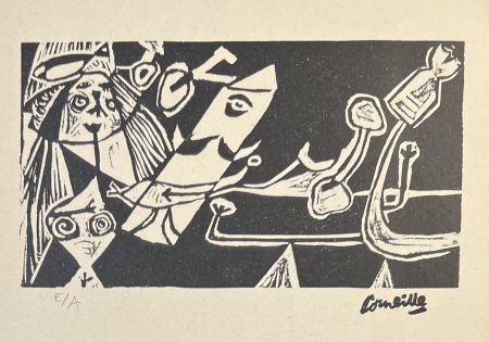 Linograbado Corneille - Linogravure Cobra La Belle d'une journée 1949, Exemplaire d'artiste