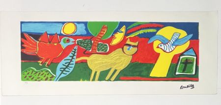 Litografía Corneille - Lithographie L'été commençant, Le chat jaune, 2002. Exemplaire d'artiste