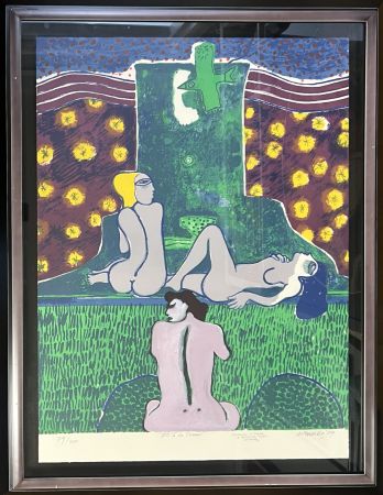 Sin Técnico Corneille - Lithographie reprise à la gouache, Pièce Unique Un été à la Tour, 1979