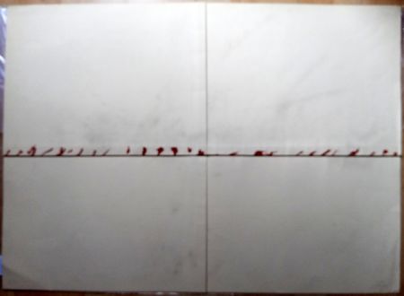 Litografía Tàpies - Litografía Doblada en Rojo y Gris