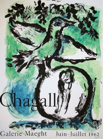 Cartel Chagall - L'OISEAU VERT. Galerie Maeght. Affiche originale (1962).