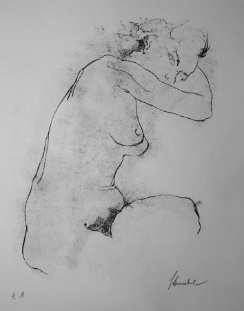 Litografía Bonabel - Louis-Ferdinand Céline - Litographie Originale / Original Lithograph - Autoportrait / Self-Portrait - Nu Feminin / Male Nude - 1945