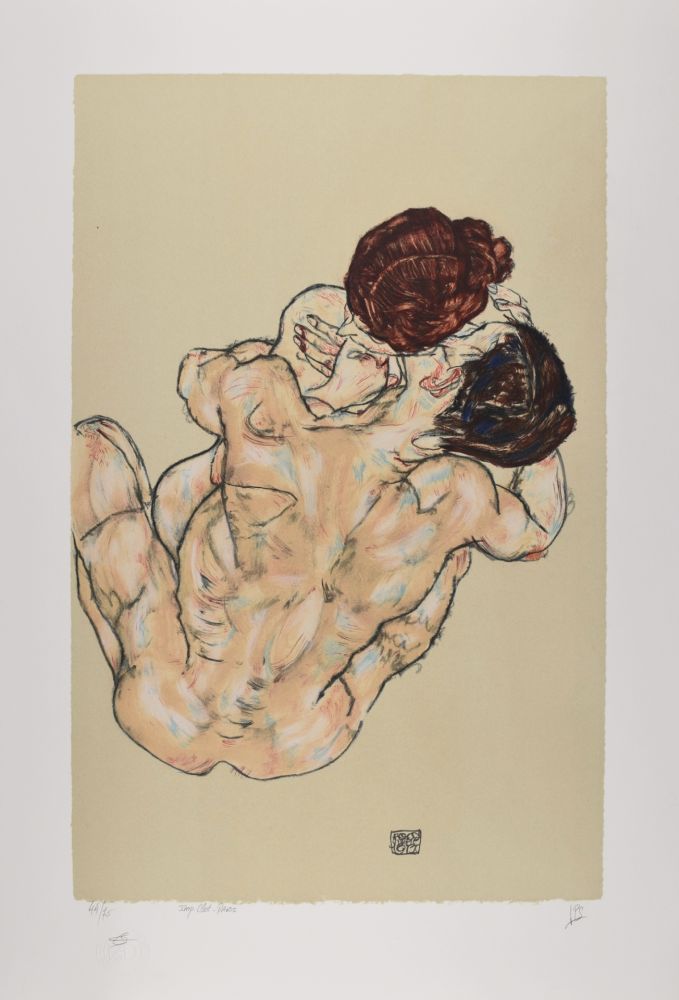 Litografía Schiele - Lovers, 1917 (Mann und frau, umarmung)