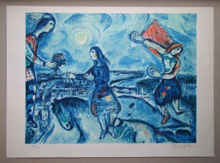 Litografía Chagall (After) - Lovers over Paris