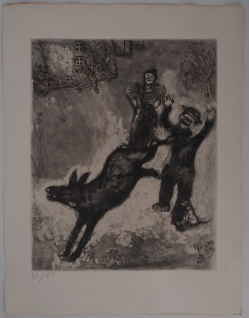 Grabado Chagall - L'âne en rébellion (L'âne et le chien)