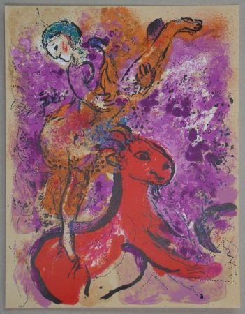 Litografía Chagall - L'écuyère au cheval rouge