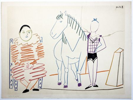 Litografía Picasso - L'écuyère, le cheval et le clown (La Comédie Humaine - Verve 29-30. 1954).