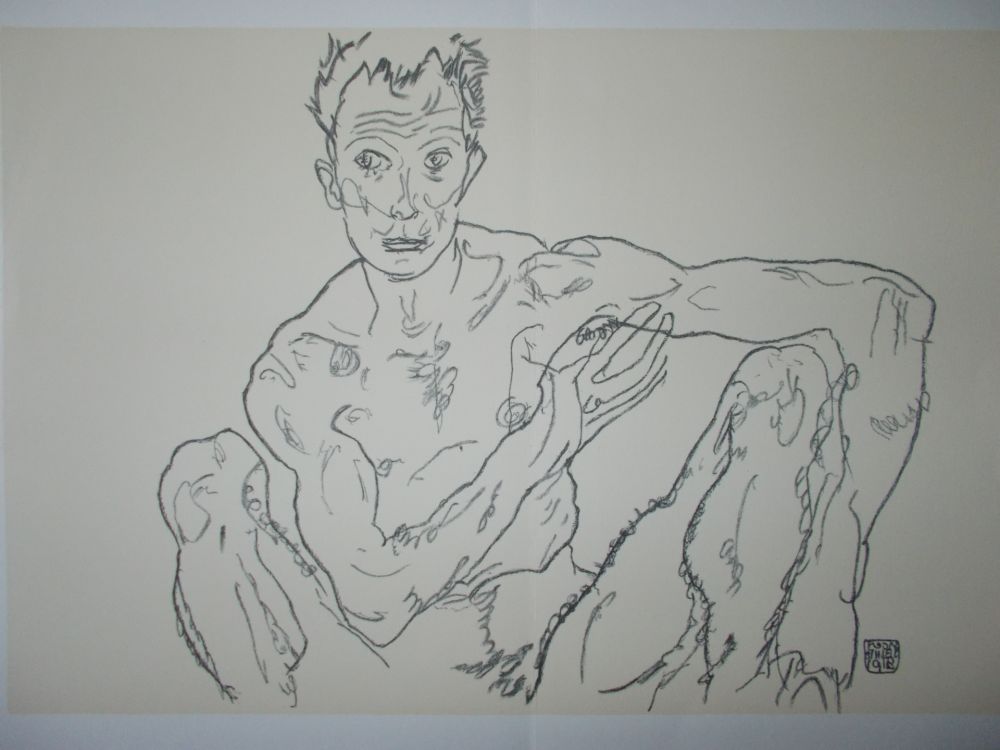 Litografía Schiele - Male nude