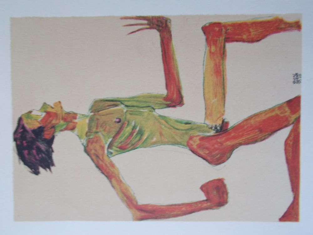 Litografía Schiele - Male nude in profil