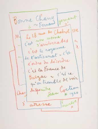 Litografía Cocteau - Manuscrit, 1972