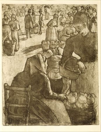 Grabado Pissarro - Marché aux légumes, à Pontoise