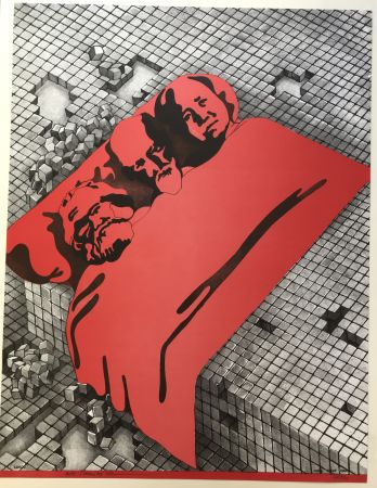 Litografía Cueco - Marx Freud Mao