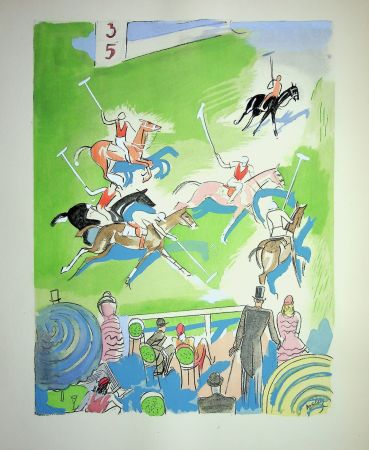 Litografía Uzelac - Match de Polo à cheval