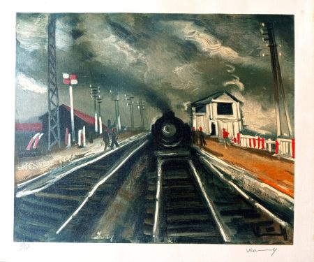 Sin Técnico Vlaminck - Maurice de VLAMINCK - LA GARE, 1955 Lithographie en couleurs, exécutée par Mourlot pour SNCF, épreuve  signée a la main par artiste,