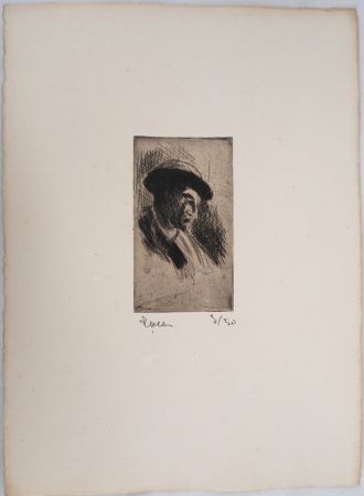Punta Seca Luce - Maximilien LUCE - Etude d'un homme au chapeau, de profil droit Vers 1895 - Gravure originale signée