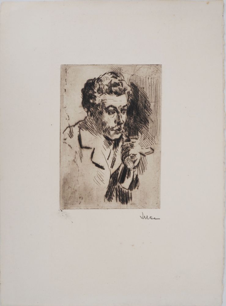 Punta Seca Luce - Maximilien LUCE - Homme à la cigarette ( portrait de Jean Peské) Vers 1895 - Gravure originale signée