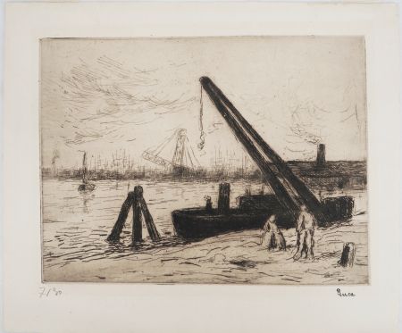 Punta Seca Luce - Maximilien LUCE - Rotterdam : La grue Vers 1890 - Gravure originale signée