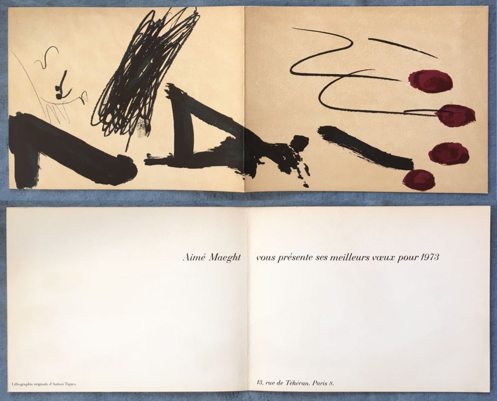 Litografía Tàpies - Meilleurs vœux d'Aimé Maeght pour 1973 : LITHOGRAPHIE ORIGINALE DE TAPIES.