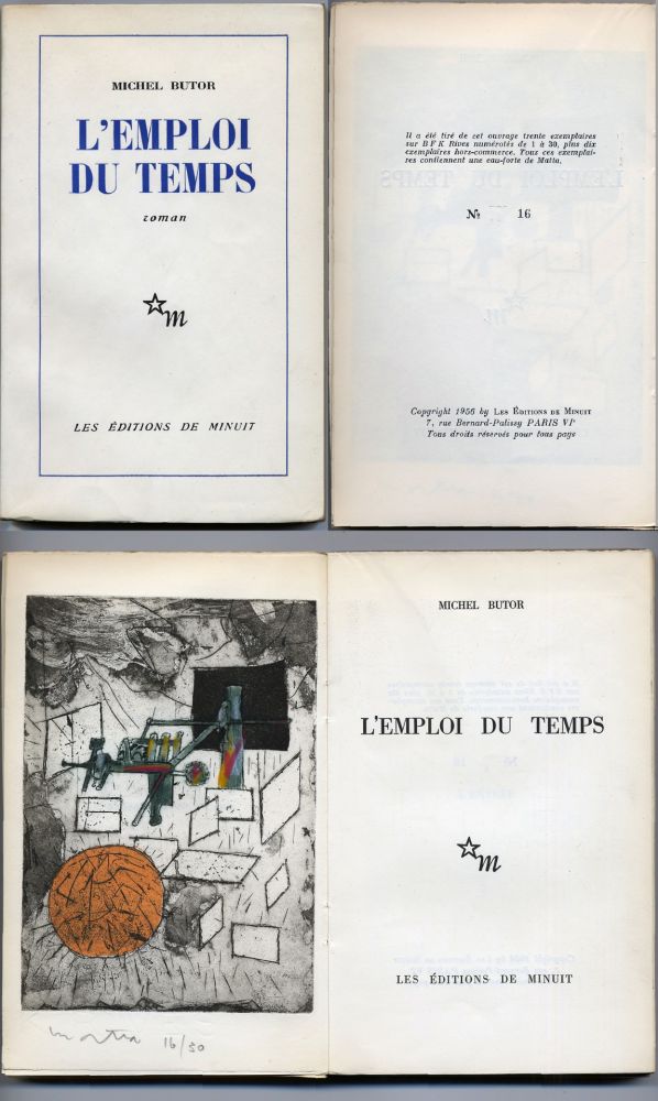 Libro Ilustrado Matta - Michel Butor. L'EMPLOI DU TEMPS (1 des 40 avec l'eau-forte rehaussée de Matta) 1956.