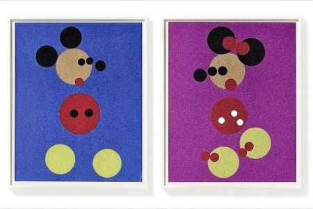 Serigrafía Hirst - Mickey (Blue Glitter) & Minnie (Pink Glitter)