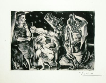 Aguatinta Picasso - Minotaure aveugle guide par une fillette dans la nuit from the Vollard Suite