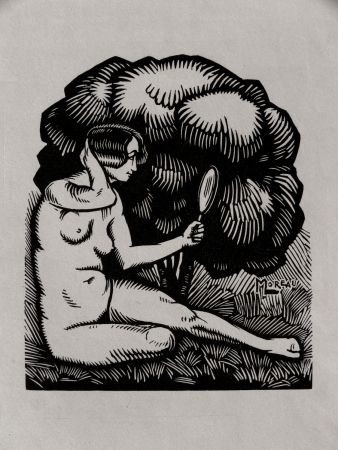 Grabado En Madera Moreau - MIROIR / MIROR - Gravure s/bois / Woodcut - 1921