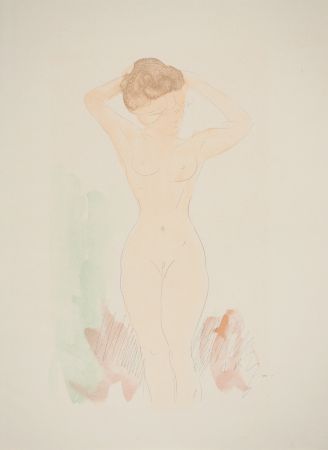 Litografía Rodin - Modèle se recoiffant