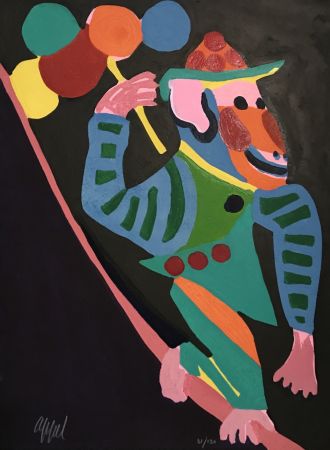Grabado En Madera Appel - Monkey with Balloons from the Circus series