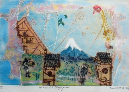 Grabado Hasegawa - Mont Fujoi et le temps passé 