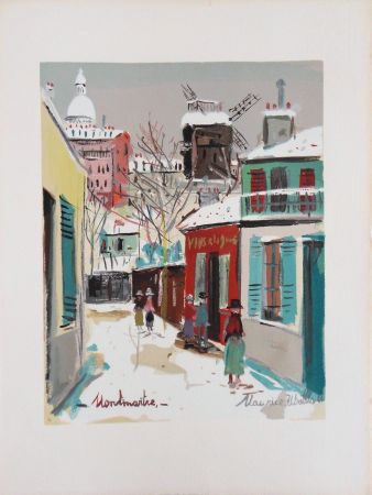 Litografía Utrillo - Montmartre : le Moulin de la Galette et le Sacré Coeur sous la neige