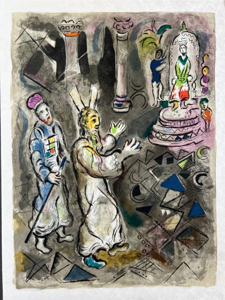 Litografía Chagall - Moses and Aaron with Pharaoh