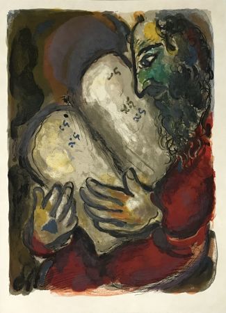 Litografía Chagall - Moses and the Tablets from The Story of Exodus